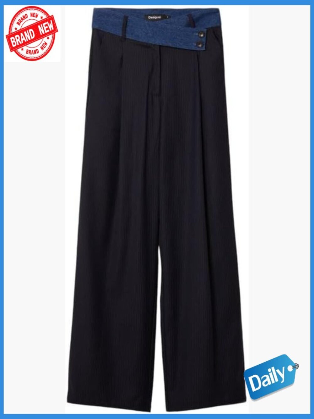 Mid Rise Straight Leg Trousers Polyester Blend Regular Fit